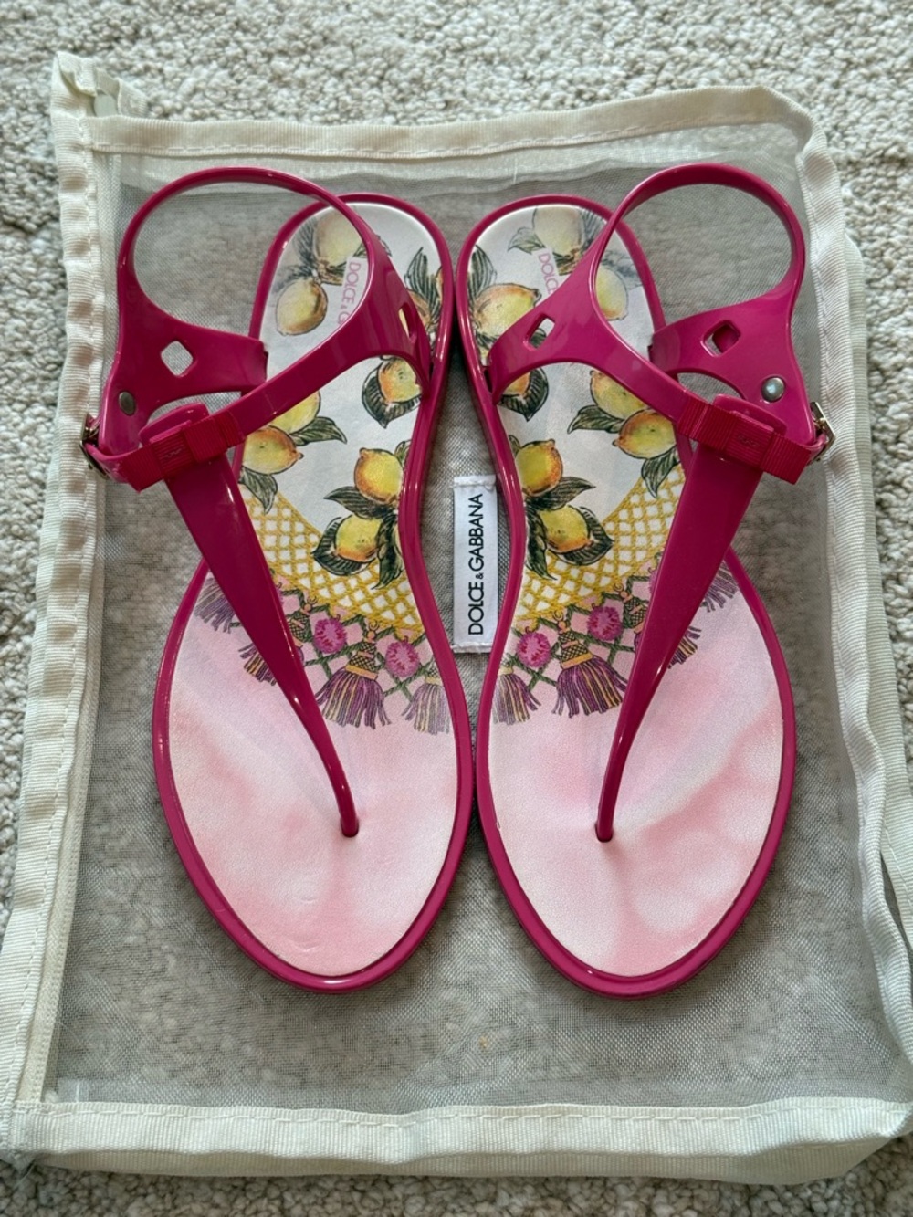 Dolce & Gabbana Fuchsia T-Strap Jelly Sandals